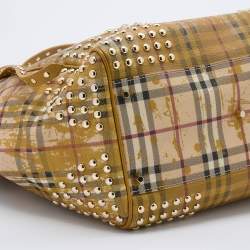 Burberry Beige/Yellow Haymarket Check Coated Canvas and Leather Studded Special Edition Canterbury Tote