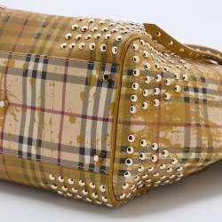 Burberry Beige/Yellow Haymarket Check Coated Canvas and Leather Studded Special Edition Canterbury Tote