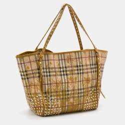 Burberry Beige/Yellow Haymarket Check Coated Canvas and Leather Studded Special Edition Canterbury Tote