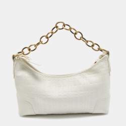 Pre Owned Burberry White Check Leather Shoulder Bag