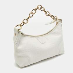 Pre Owned Burberry White Check Leather Shoulder Bag