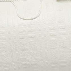 Pre Owned Burberry White Check Leather Shoulder Bag