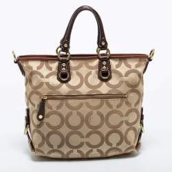 Pre Owned Coach Beige/Brown Op Art Canvas and Patent Leather Madison Julianne Shoulder Bag