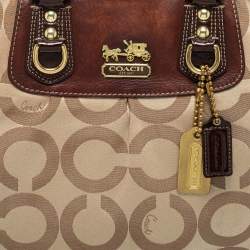 Pre Owned Coach Beige/Brown Op Art Canvas and Patent Leather Madison Julianne Shoulder Bag