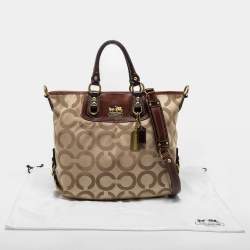 Pre Owned Coach Beige/Brown Op Art Canvas and Patent Leather Madison Julianne Shoulder Bag
