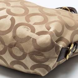 Pre Owned Coach Beige/Brown Op Art Canvas and Patent Leather Madison Julianne Shoulder Bag