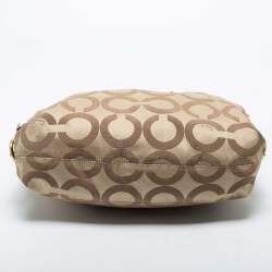 Pre Owned Coach Beige/Brown Op Art Canvas and Patent Leather Madison Julianne Shoulder Bag