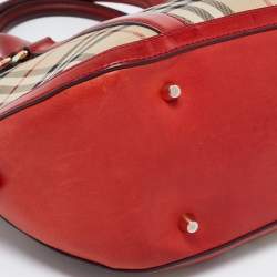 Pre Owned Burberry Red/Beige Horseferry Check Canvas and Leather Small Orchard Bowler Bag