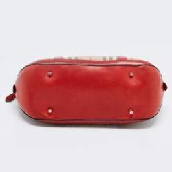 Pre Owned Burberry Red/Beige Horseferry Check Canvas and Leather Small Orchard Bowler Bag