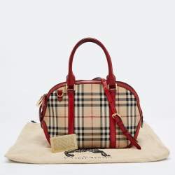 Pre Owned Burberry Red/Beige Horseferry Check Canvas and Leather Small Orchard Bowler Bag