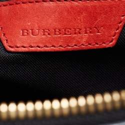 Pre Owned Burberry Red/Beige Horseferry Check Canvas and Leather Small Orchard Bowler Bag