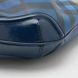 Pre Owned Burberry Blue Nova Pop Check PVC and Patent Leather Craigwell Hobo