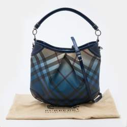 Pre Owned Burberry Blue Nova Pop Check PVC and Patent Leather Craigwell Hobo