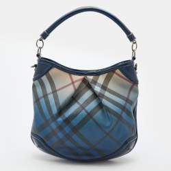 Pre Owned Burberry Blue Nova Pop Check PVC and Patent Leather Craigwell Hobo
