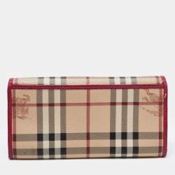 مملوكة مسبقًا Burberry Fuchsia/Beige Haymarket Check Coated Canvas and Leather Flap Continental Wallet