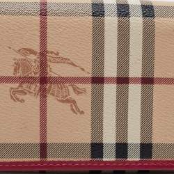 مملوكة مسبقًا Burberry Fuchsia/Beige Haymarket Check Coated Canvas and Leather Flap Continental Wallet