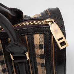 Pre Owned Burberry Brown/Beige Haymarket Check Coated Canvas and Leather Boston Bag