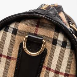 Pre Owned Burberry Brown/Beige Haymarket Check Coated Canvas and Leather Boston Bag