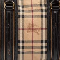 Pre Owned Burberry Brown/Beige Haymarket Check Coated Canvas and Leather Boston Bag