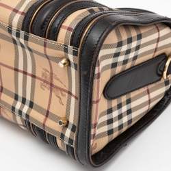 Pre Owned Burberry Brown/Beige Haymarket Check Coated Canvas and Leather Boston Bag