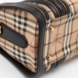 Pre Owned Burberry Brown/Beige Haymarket Check Coated Canvas and Leather Boston Bag