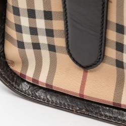 Pre Owned Burberry Brown/Beige Haymarket Check Coated Canvas and Leather Boston Bag