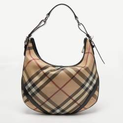 Pre Owned Burberry Black/Beige Nova Check Coated Canvas and Leather Barton Hobo