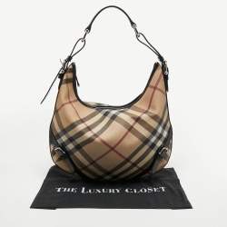 Pre Owned Burberry Black/Beige Nova Check Coated Canvas and Leather Barton Hobo
