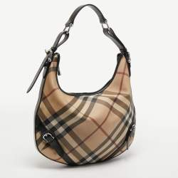 Pre Owned Burberry Black/Beige Nova Check Coated Canvas and Leather Barton Hobo