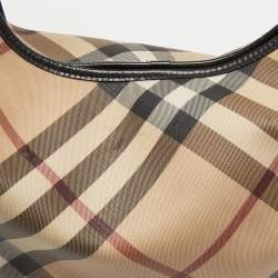 Pre Owned Burberry Black/Beige Nova Check Coated Canvas and Leather Barton Hobo