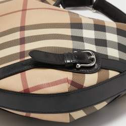 Pre Owned Burberry Black/Beige Nova Check Coated Canvas and Leather Barton Hobo
