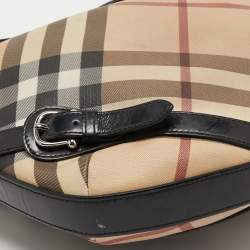 Pre Owned Burberry Black/Beige Nova Check Coated Canvas and Leather Barton Hobo