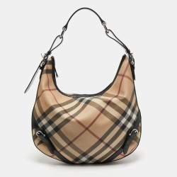Pre Owned Burberry Black/Beige Nova Check Coated Canvas and Leather Barton Hobo