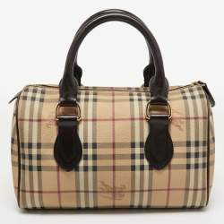 Pre Owned Burberry Brown/Beige Haymarket Check PVC Small Chester Bowling Bag