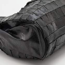 مملوكة مسبقًا Burberry Black Lizard Embossed Leather Patchwork Drawstring Bag