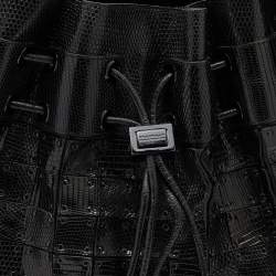 مملوكة مسبقًا Burberry Black Lizard Embossed Leather Patchwork Drawstring Bag