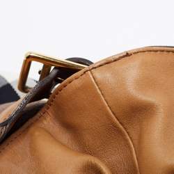 Pre Owned Burberry Beige House Check Canvas and Leather Large Parsons Hobo