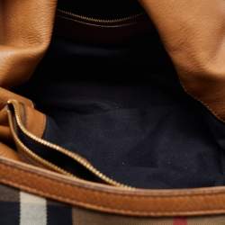 Pre Owned Burberry Beige House Check Canvas and Leather Large Parsons Hobo