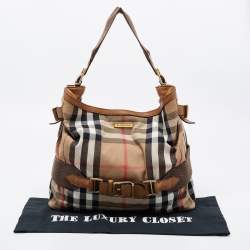 Pre Owned Burberry Beige House Check Canvas and Leather Large Parsons Hobo