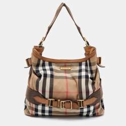 Pre Owned Burberry Beige House Check Canvas and Leather Large Parsons Hobo