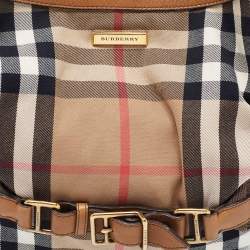 Pre Owned Burberry Beige House Check Canvas and Leather Large Parsons Hobo