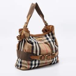 Pre Owned Burberry Beige House Check Canvas and Leather Large Parsons Hobo