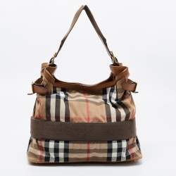 Pre Owned Burberry Beige House Check Canvas and Leather Large Parsons Hobo