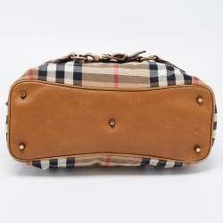 Pre Owned Burberry Beige House Check Canvas and Leather Large Parsons Hobo