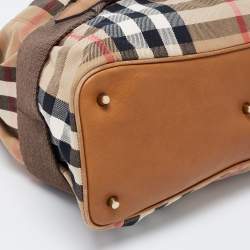 Pre Owned Burberry Beige House Check Canvas and Leather Large Parsons Hobo
