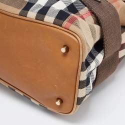 Pre Owned Burberry Beige House Check Canvas and Leather Large Parsons Hobo