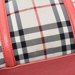 Pre Owned Burberry Prorsum Pink Haymarket Check Coated Canvas and Leather Mini Bee Bag