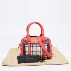 Pre Owned Burberry Prorsum Pink Haymarket Check Coated Canvas and Leather Mini Bee Bag