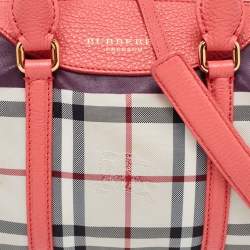 Pre Owned Burberry Prorsum Pink Haymarket Check Coated Canvas and Leather Mini Bee Bag