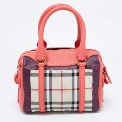 Pre Owned Burberry Prorsum Pink Haymarket Check Coated Canvas and Leather Mini Bee Bag